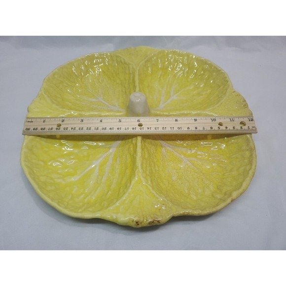 Vintage Portuguese Majolica Cabbage Leaf Yellow Divided Platter As Pictured - Picture 8 of 8